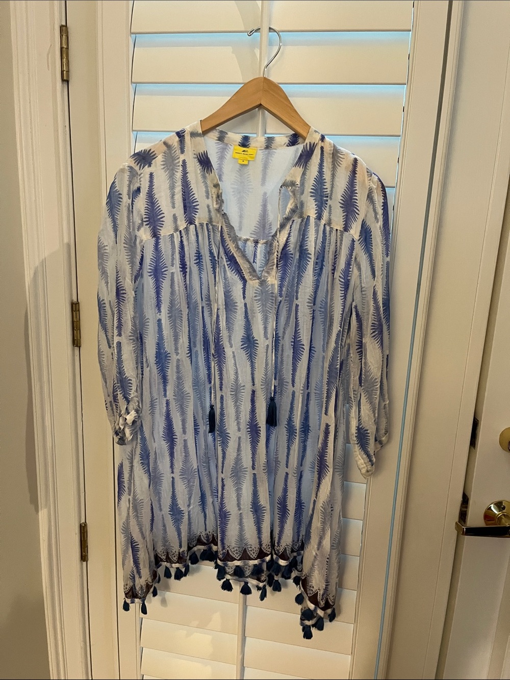 Roberta Roller Rabbit Blue & Gray Feather-Print Pullover Oversized M
